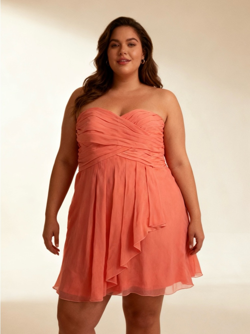 David’s Bridal Strapless Chiffon Cocktail Dress – Coral/Peach – Plus Size 18